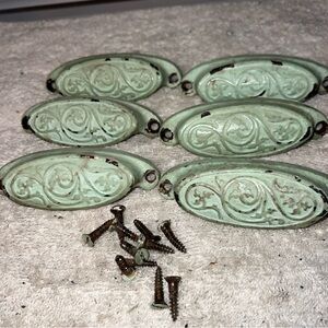Set Of  6  Antique  Cast Iron  Bin  Cabinet  Pulls Pat. Dec 23, 1873